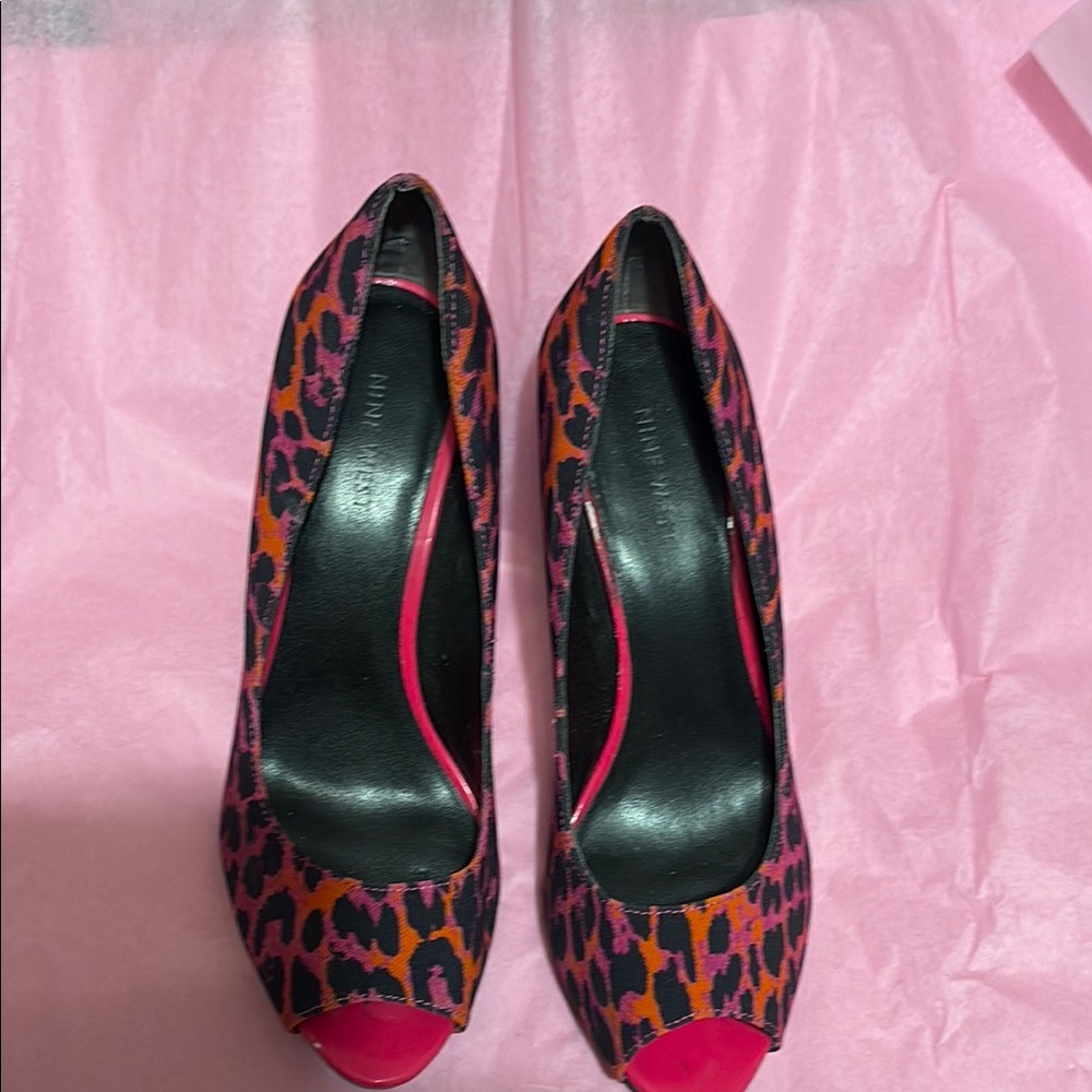 Stylish Pink and Orange Peep-Toe Heels